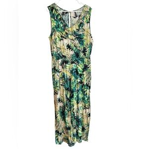 Marcelle Margaux Tropical Floral Green Sleeveless Wide Leg Jumpsuit 3X